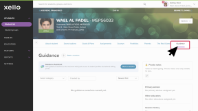 A student profile is open and the cursor is clicking the Advisement tab.